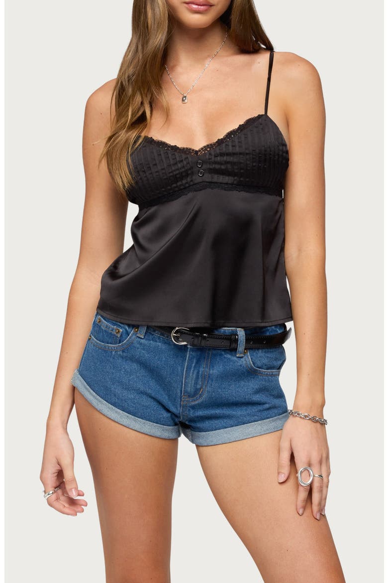 Blanca Satin Lace Trim Camisole, Main, color, BLACK