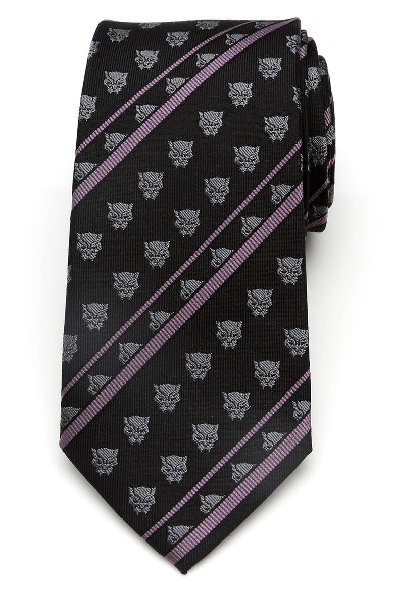 Black Panther Stripe Silk Tie, Main, color, BLACK