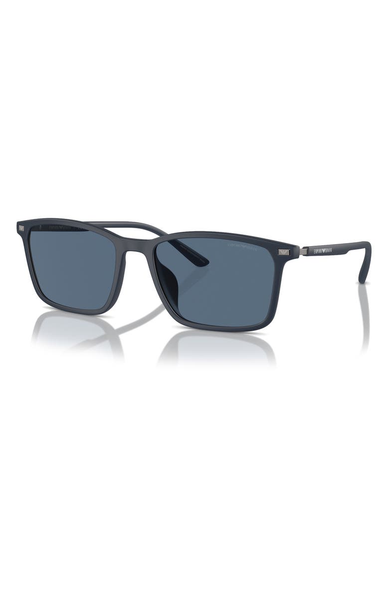 Emporio Armani 56mm Rectangle Sunglasses, Alternate, color, Matte Blue / Dark Blue