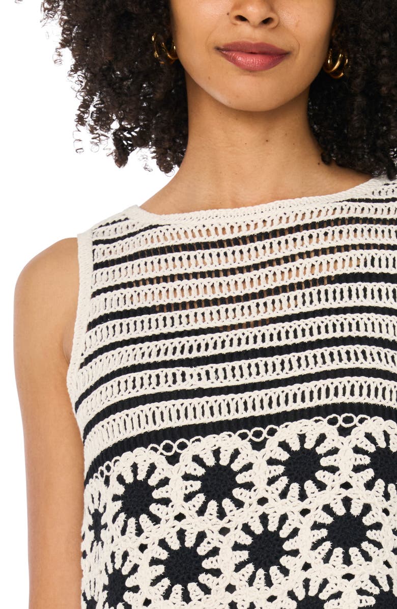 Vince Camuto Crocheted Tank with Slipdress, Alternate, color, Rich Black