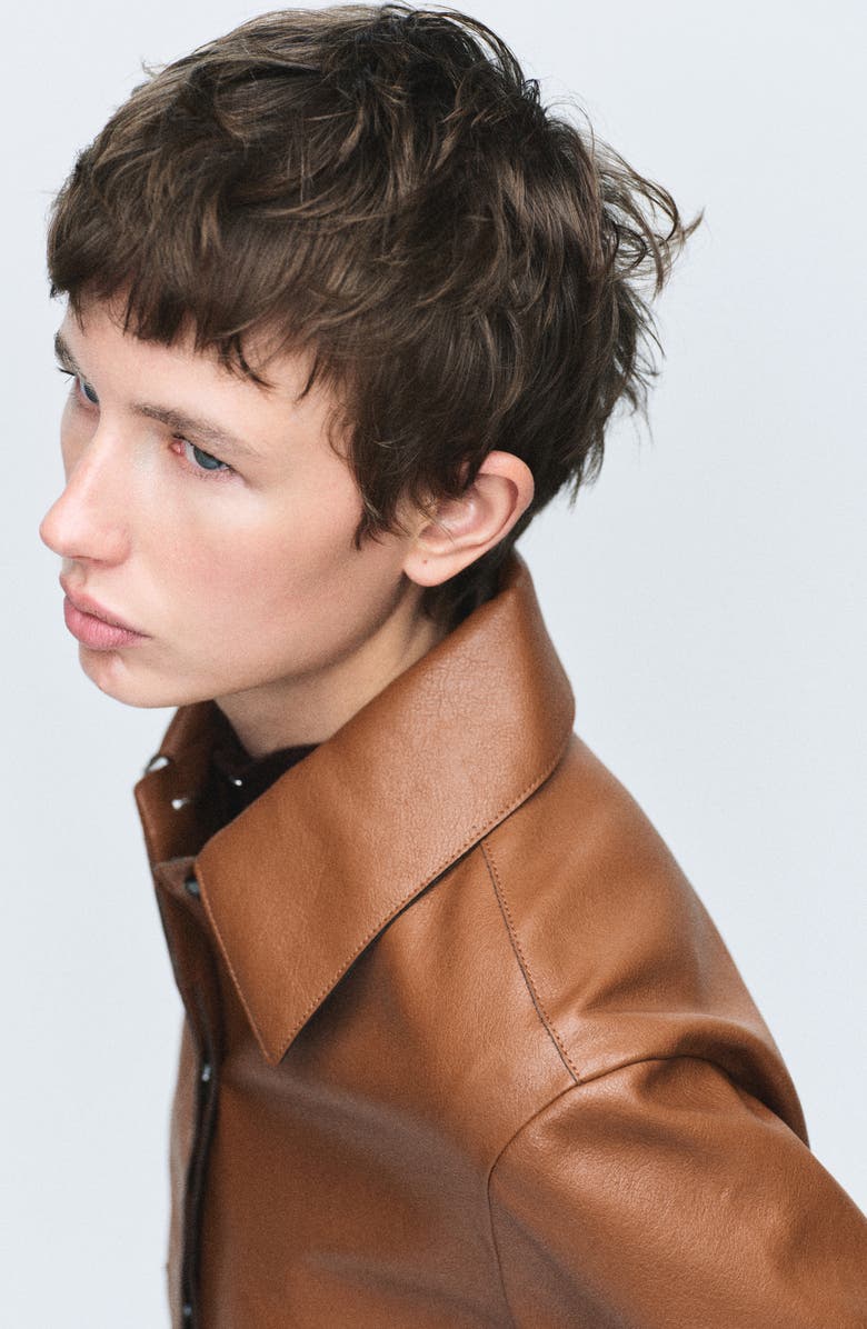 MANGO Sabina Faux Leather Jacket, Alternate, color, Medium Brown