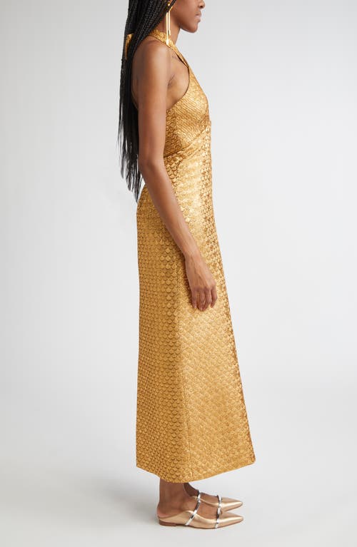 Johanna Ortiz Jacquard Elegant Expedition Midi Dress Gold In Gold