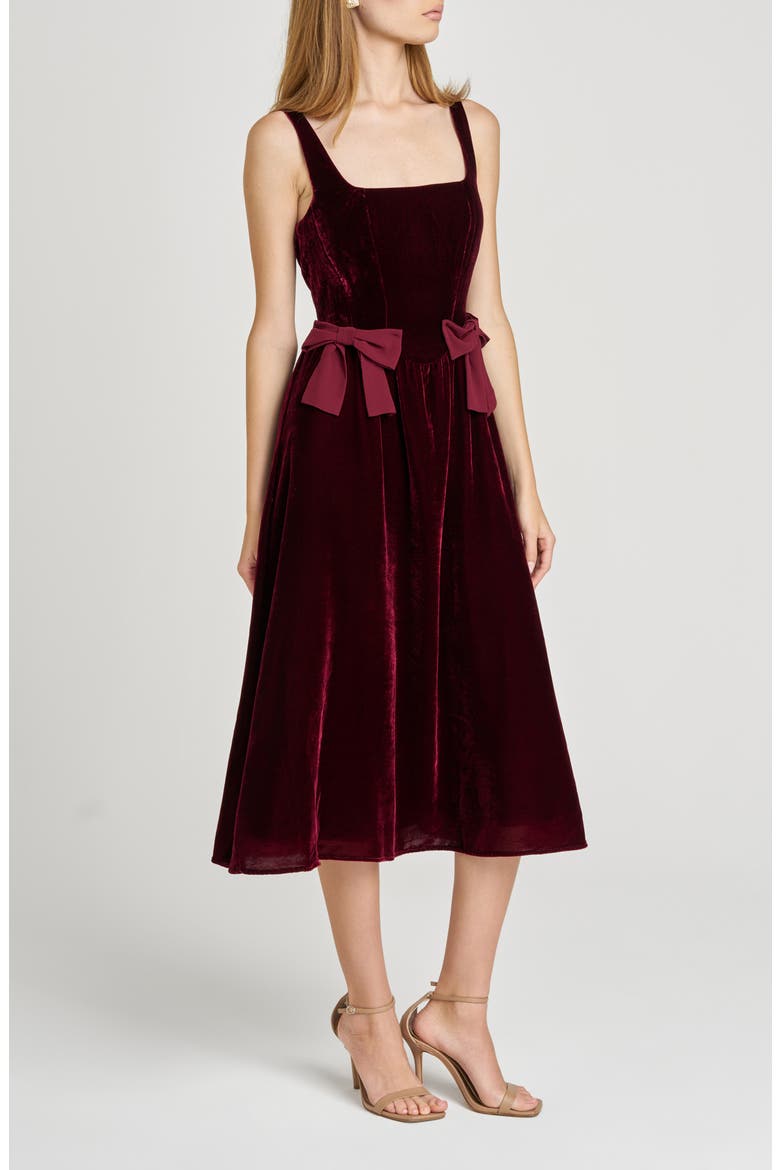 Ava Velvet Midi Dress, Alternate, color, SCARLET