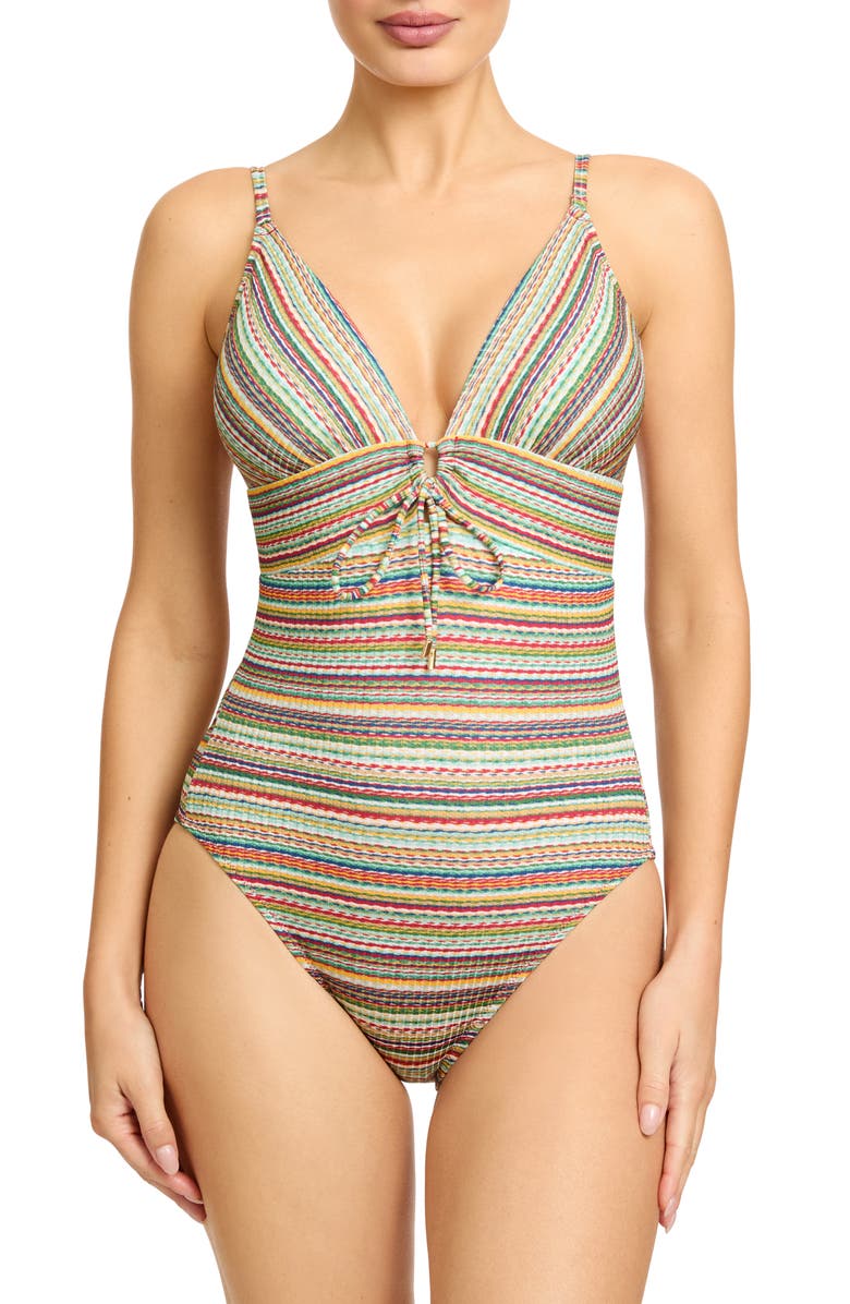 Robin Piccone Willow Keyhole One-Piece Swimsut, Main, color, Red Multi