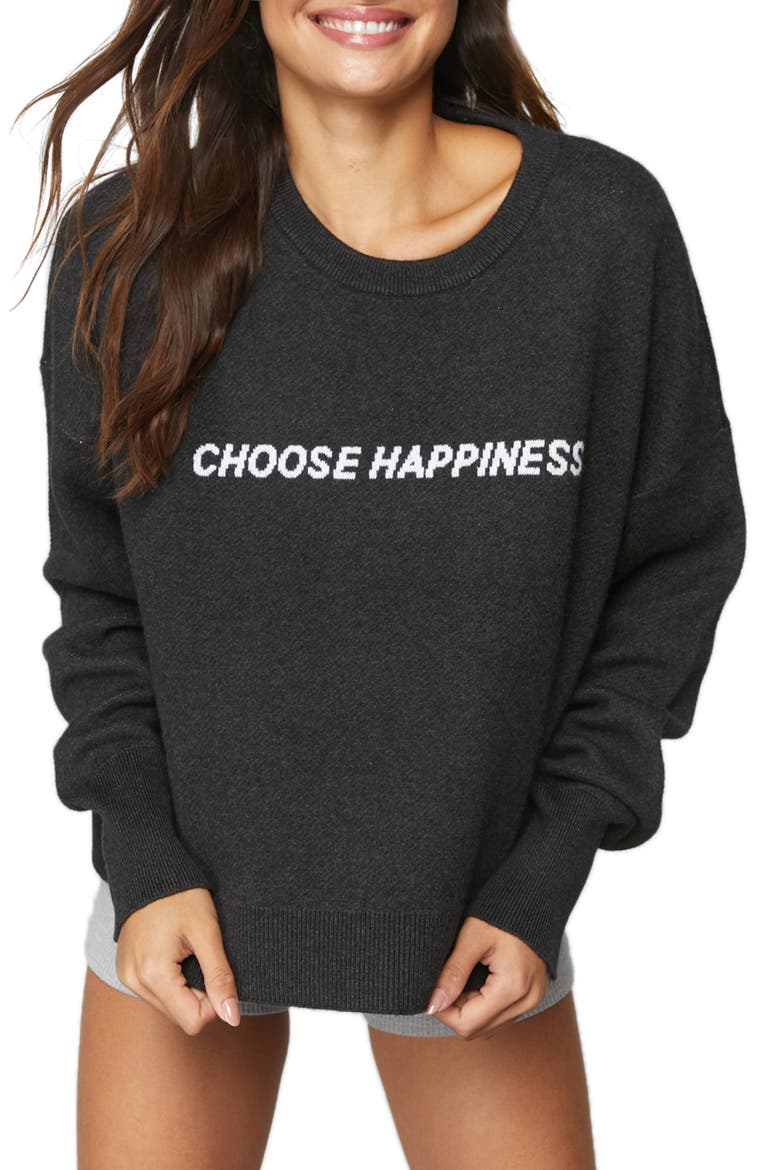 Glow Up Choose Happiness Graphic Sweater, Main, color, VINTAGE BLACK