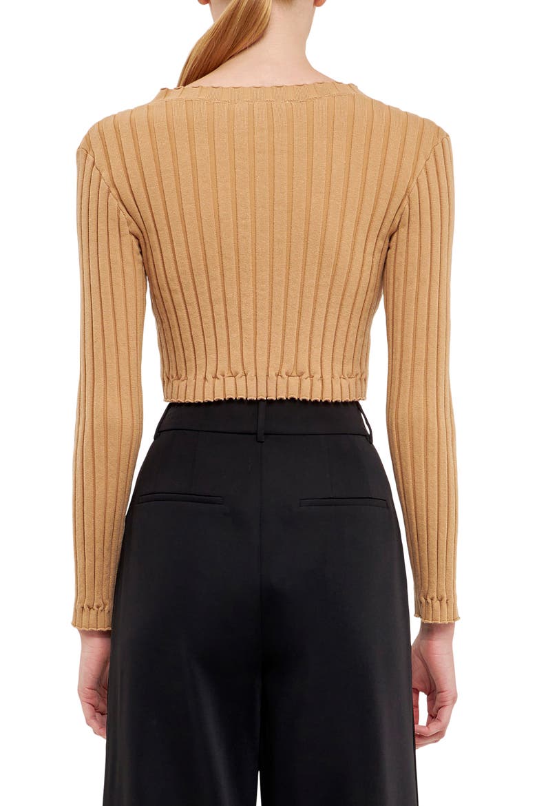 Crop Lettuce Edge Long Sleeve Top, Alternate, color, CAMEL
