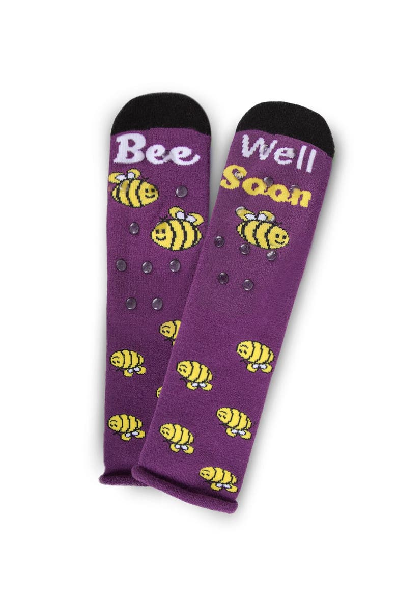 Big Kid's Bee Well Soon Greeting Card Crew Socks, Alternate, color, Imperial Purple