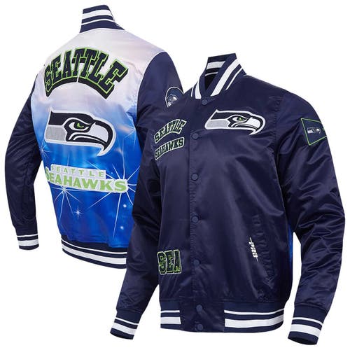 Pro Standard College Navy Seattle Seahawks Sublimated Satin Full-snap Jacket In Blue