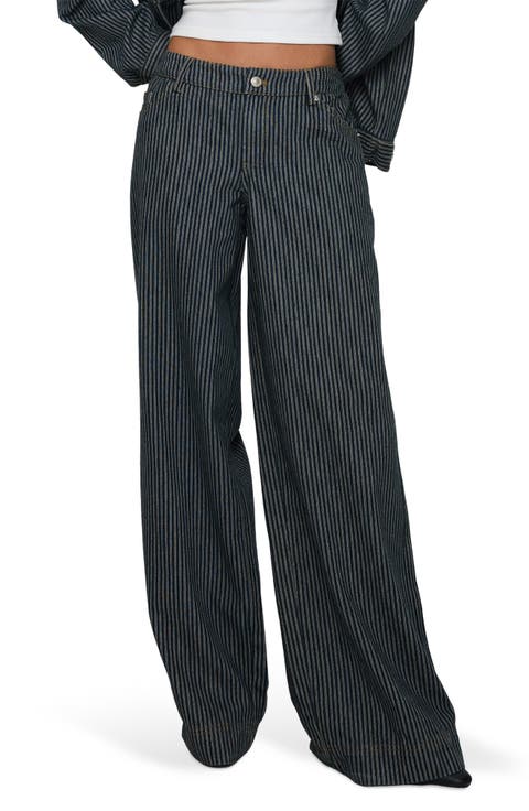 Actually Invested Stripe Low Rise Wide Leg Jeans