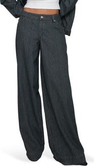 Princess Polly Actually Invested Stripe Low Rise Wide Leg Jeans