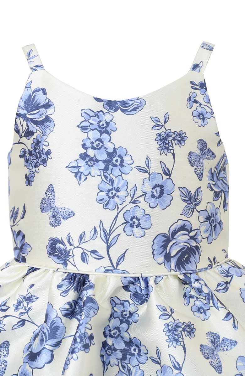 Zunie Kids' Mikado Floral Scallop Hem Dress, Alternate, color, Blue/ Ivory