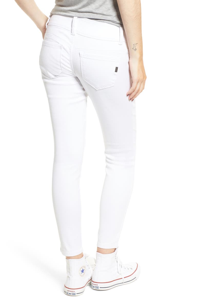 Double Button Skinny Jeans, Alternate, color, WHITE