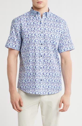 Johnston & Murphy Textured Short Sleeve Cotton Button-down Shirt