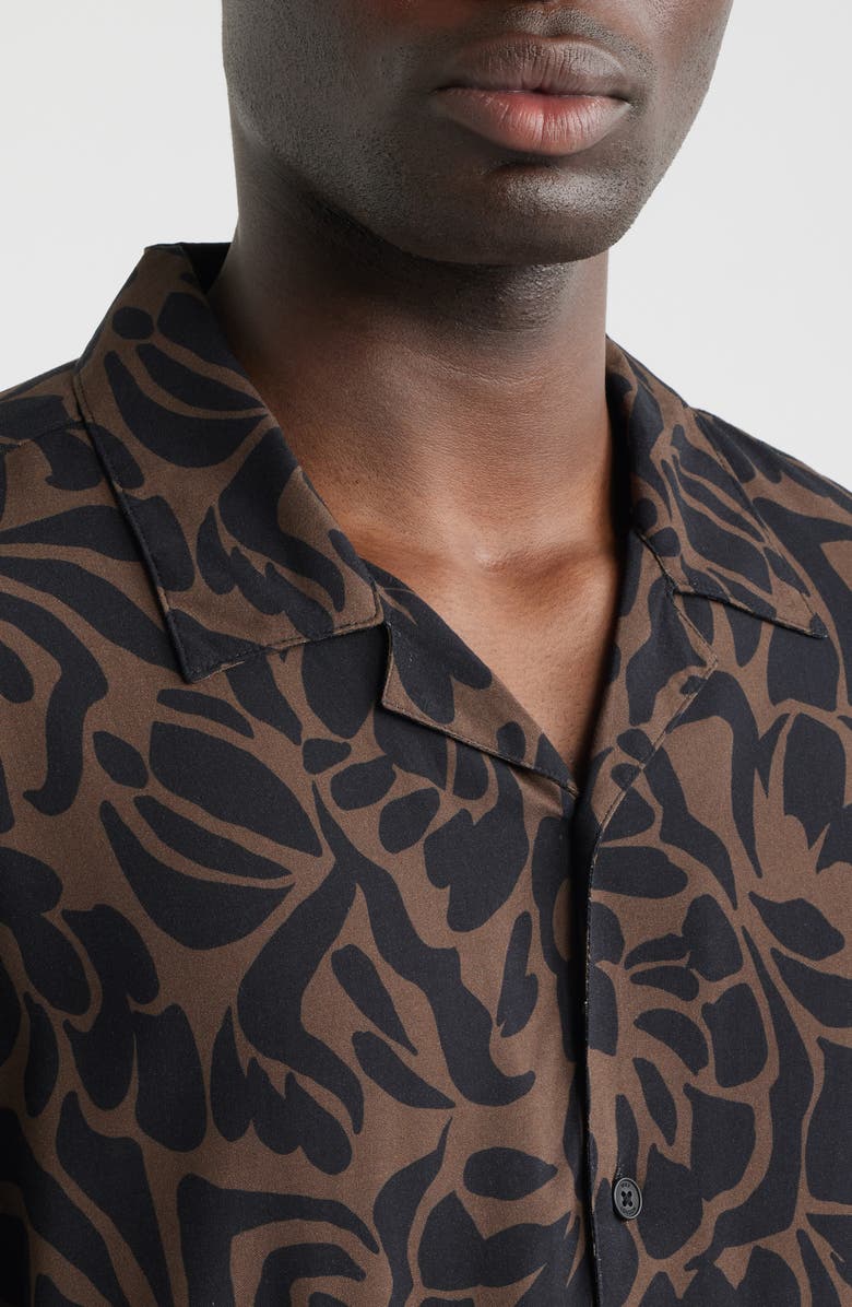 Wax London Didcot Abstract Floral Camp Shirt, Alternate, color, Black / Brown