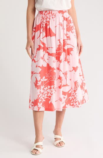 Caslon ® Floral Linen Blend Pull-on Skirt