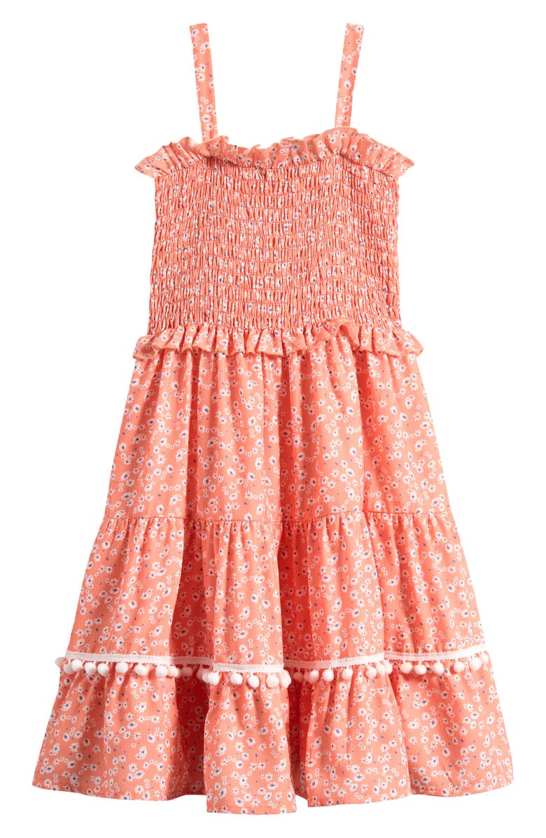 Ava & Yelly Kids' Smocked Tiered Sundress, Alternate, color, Orange Multi