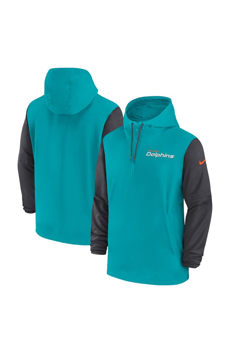 Nike Men's Nike Aqua/Anthracite Miami Dolphins 2024/25 Sideline Pre-Game Player 1/2-Zip Hoodie Jacket, Main, color, 