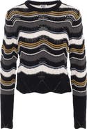 Dot Crochet Striped Scalloped Hem Knit Top