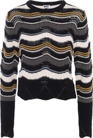Dot Crochet Striped Scalloped Hem Knit Top