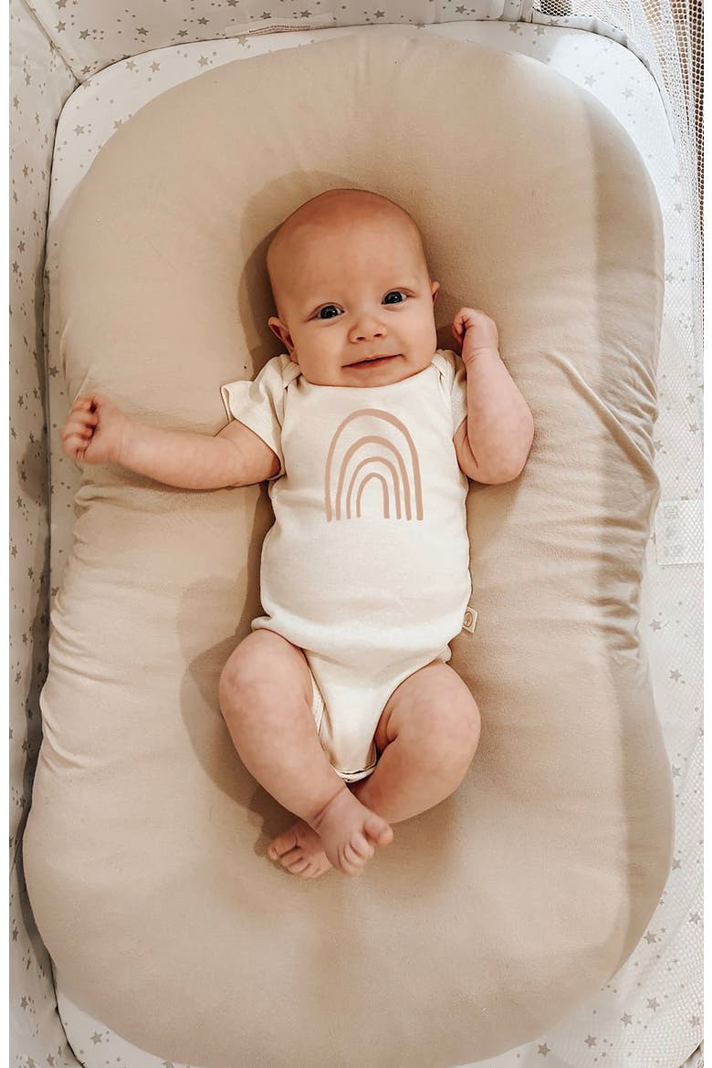 Rainbow - Organic Short Sleeve Baby Bodysuit, Alternate, color, Natural Clay Lettering