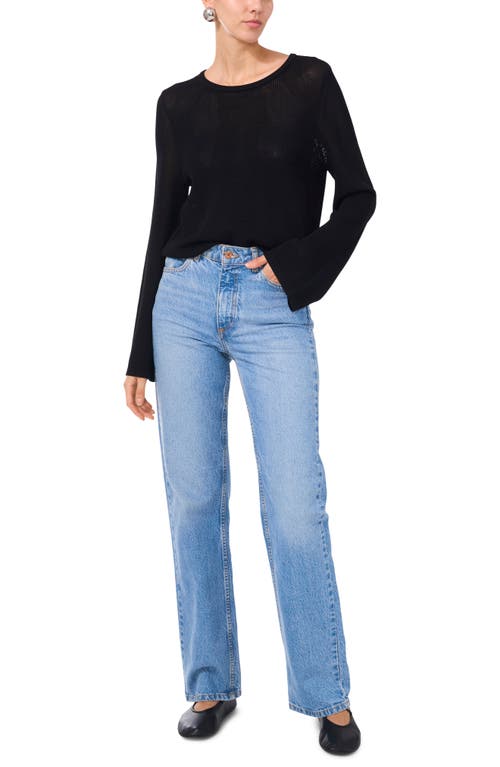 1.state Long Flare Sleeve Mesh Knit Top In Rich Black