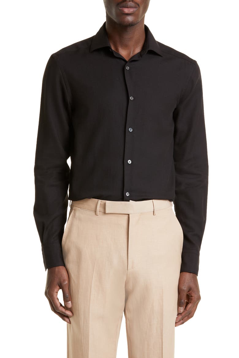 Cashco Cotton & Cashmere Button-Up Shirt, Main, color, BLACK