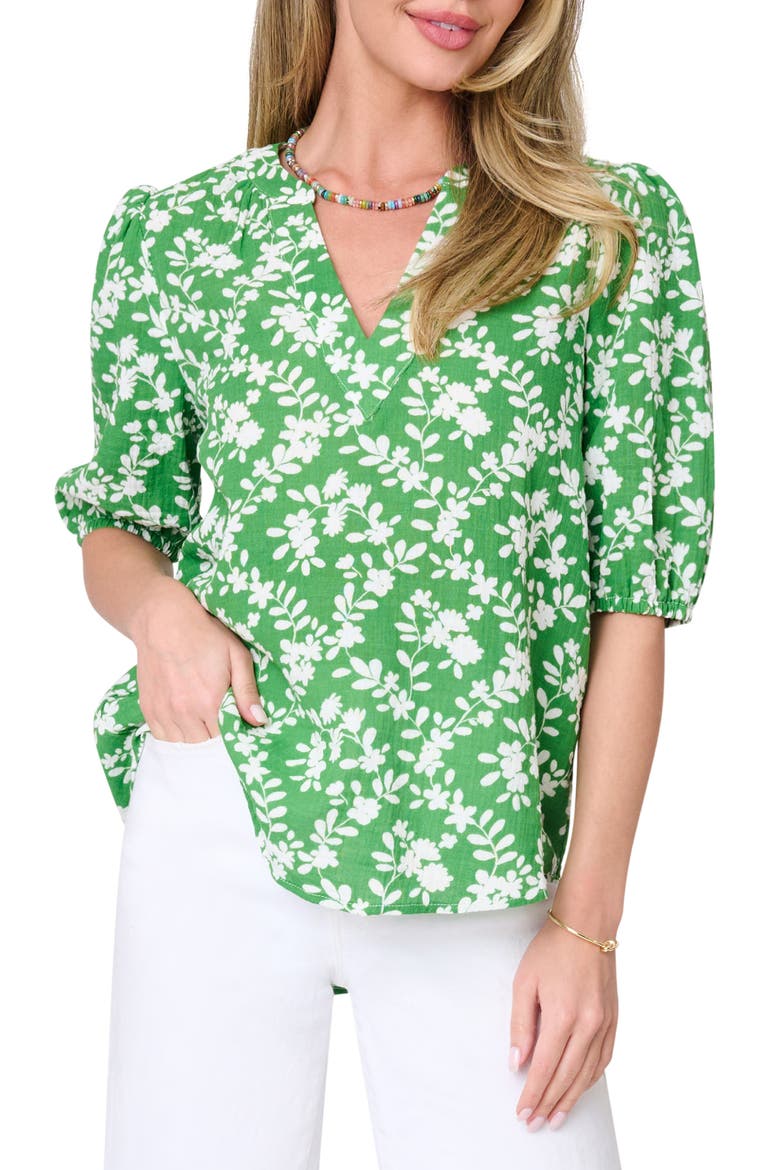 Meadow Print Puff Sleeve Top, Main, color, GREEN TRELLIS