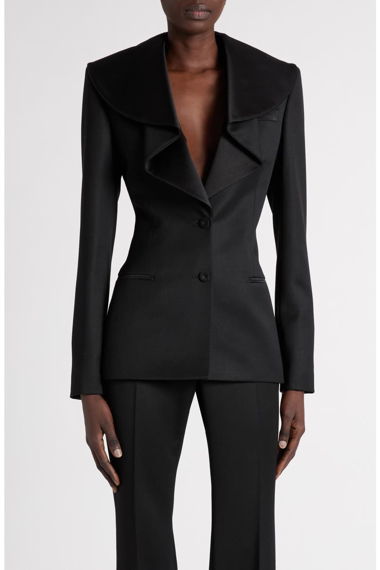 Ruffle Neck Wool Jacket, Main, color, BLACK