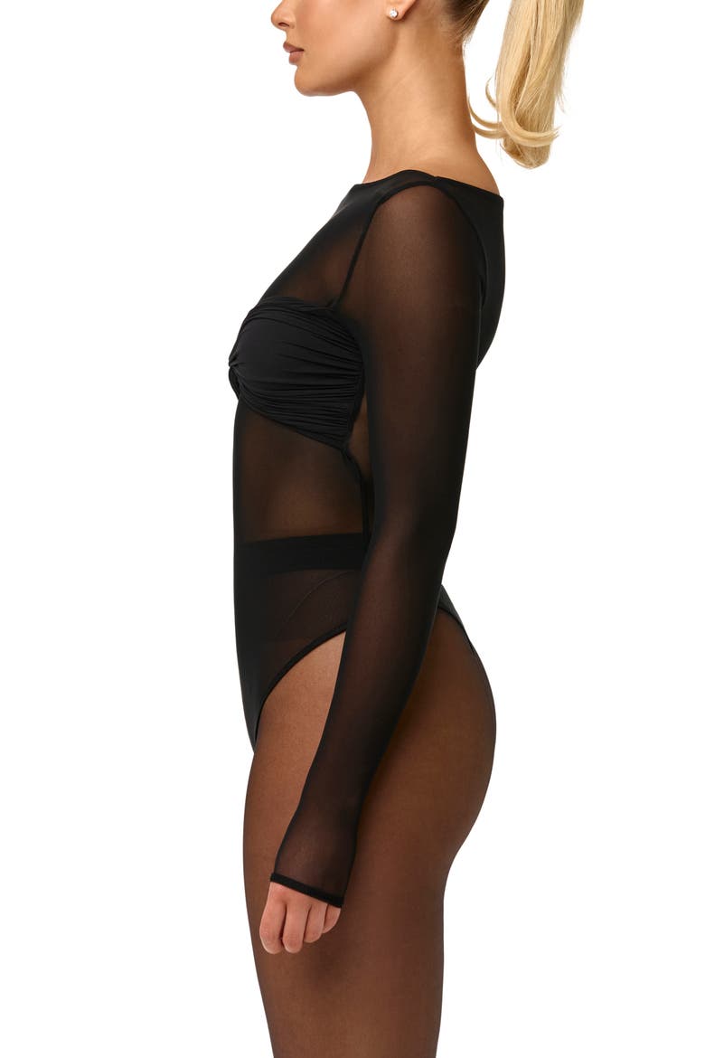 Long Sleeve Mesh Bodysuit, Alternate, color, BLACK