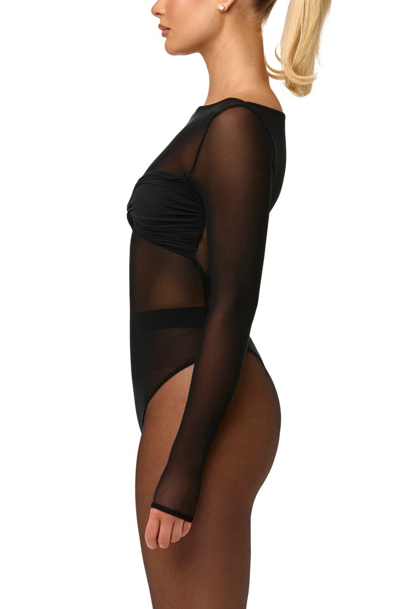 Naked Wardrobe Long Sleeve Mesh Bodysuit, Alternate, color, Black