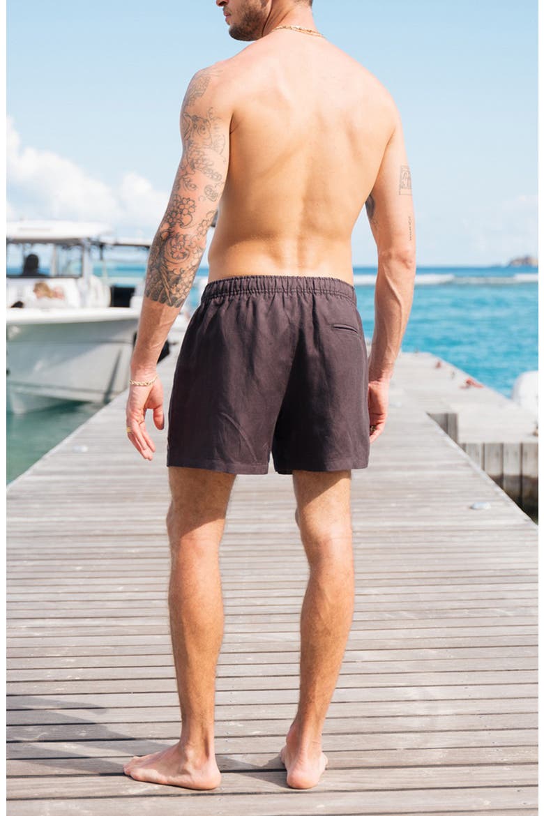 Linen Blend Drawstring Shorts, Alternate, color, GRANITE/ GRAY