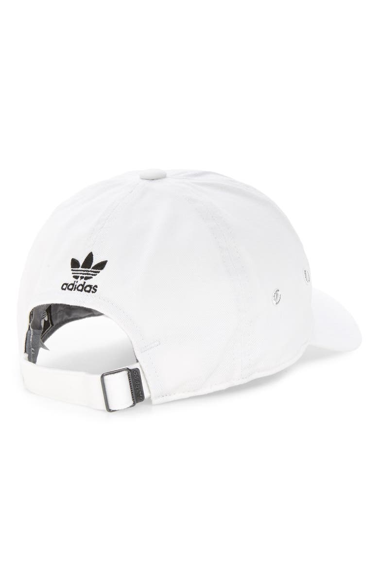 adidas Originals Mini Trefoil Relaxed Strap Back Hat, Alternate, color, White/ Black
