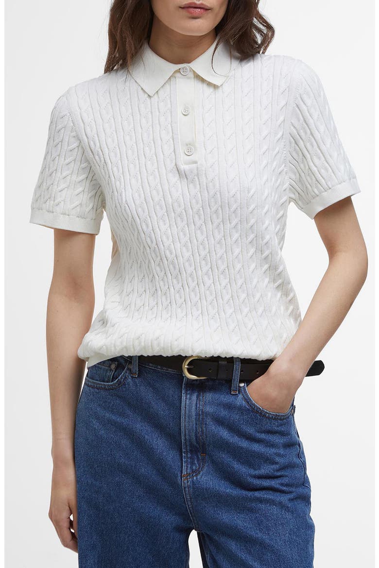 Cable Cotton Polo Sweater, Main, color, CLOUD