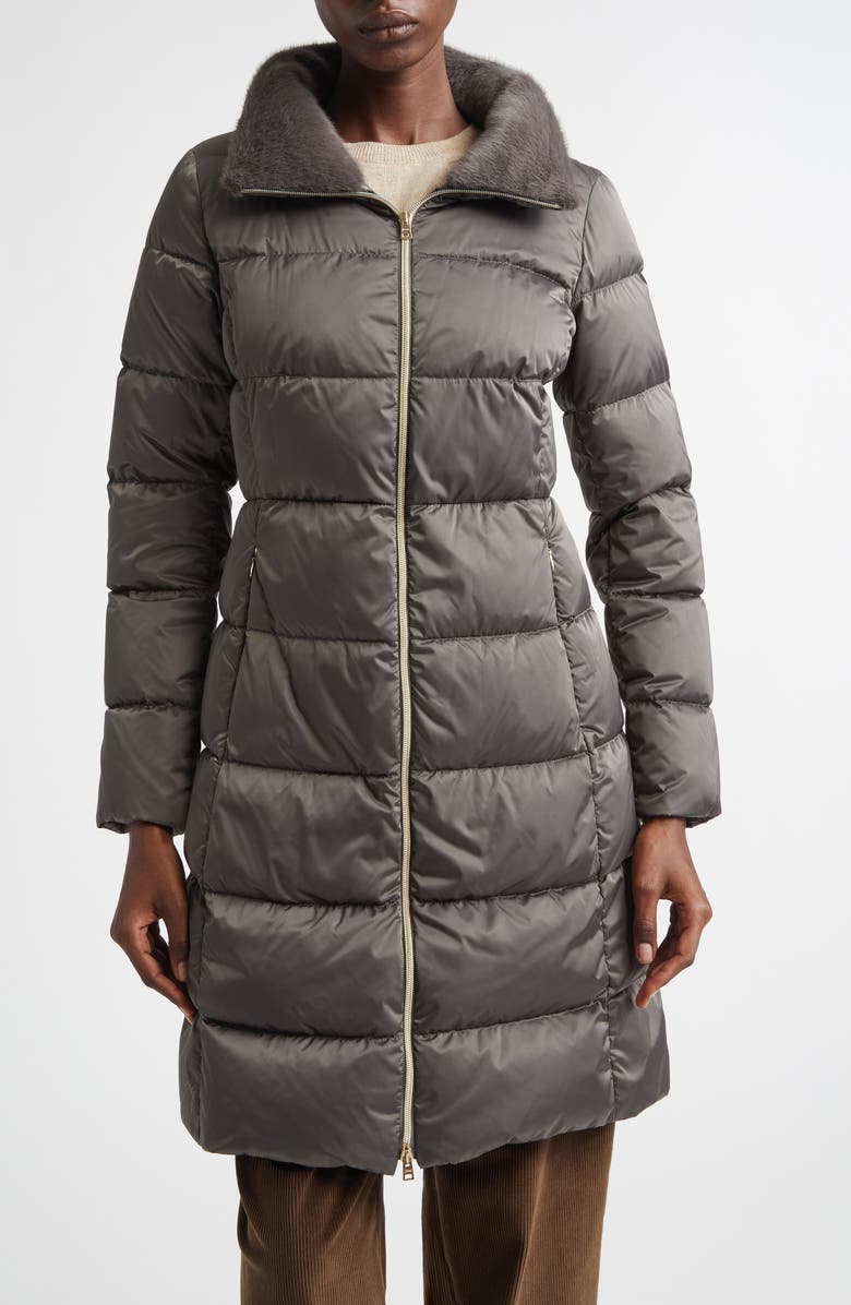 Herno Faux Fur Trim Satin Down Coat, Main, color, Antracite