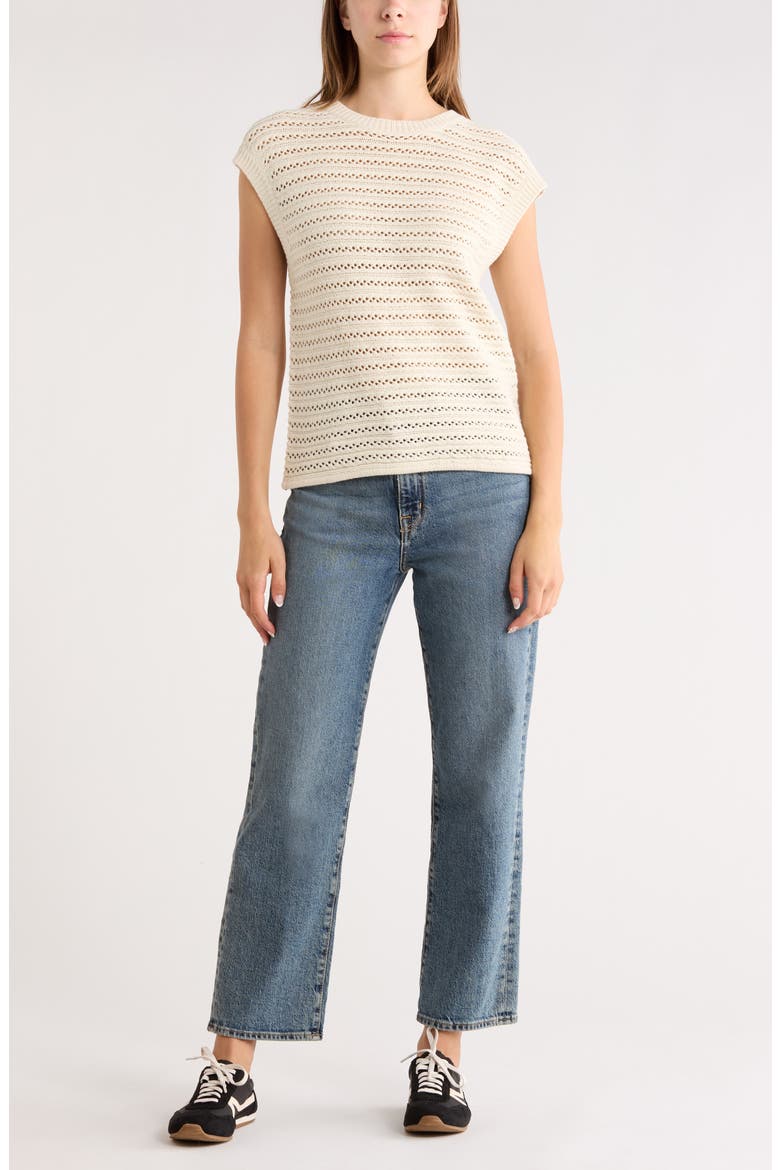 Short Sleeve Pointelle Knit Sweater, Main, color, IVORY DOVE