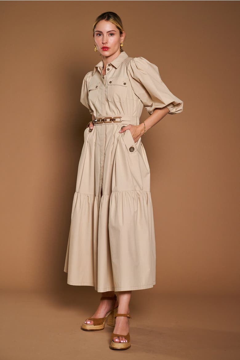 Belted Dress In Safari Style, Alternate, color, Sand