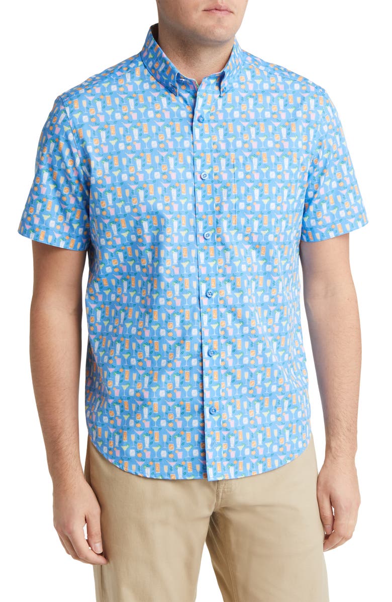 Johnston & Murphy Cocktail Print Short Sleeve Button-Down Shirt, Main, color, 