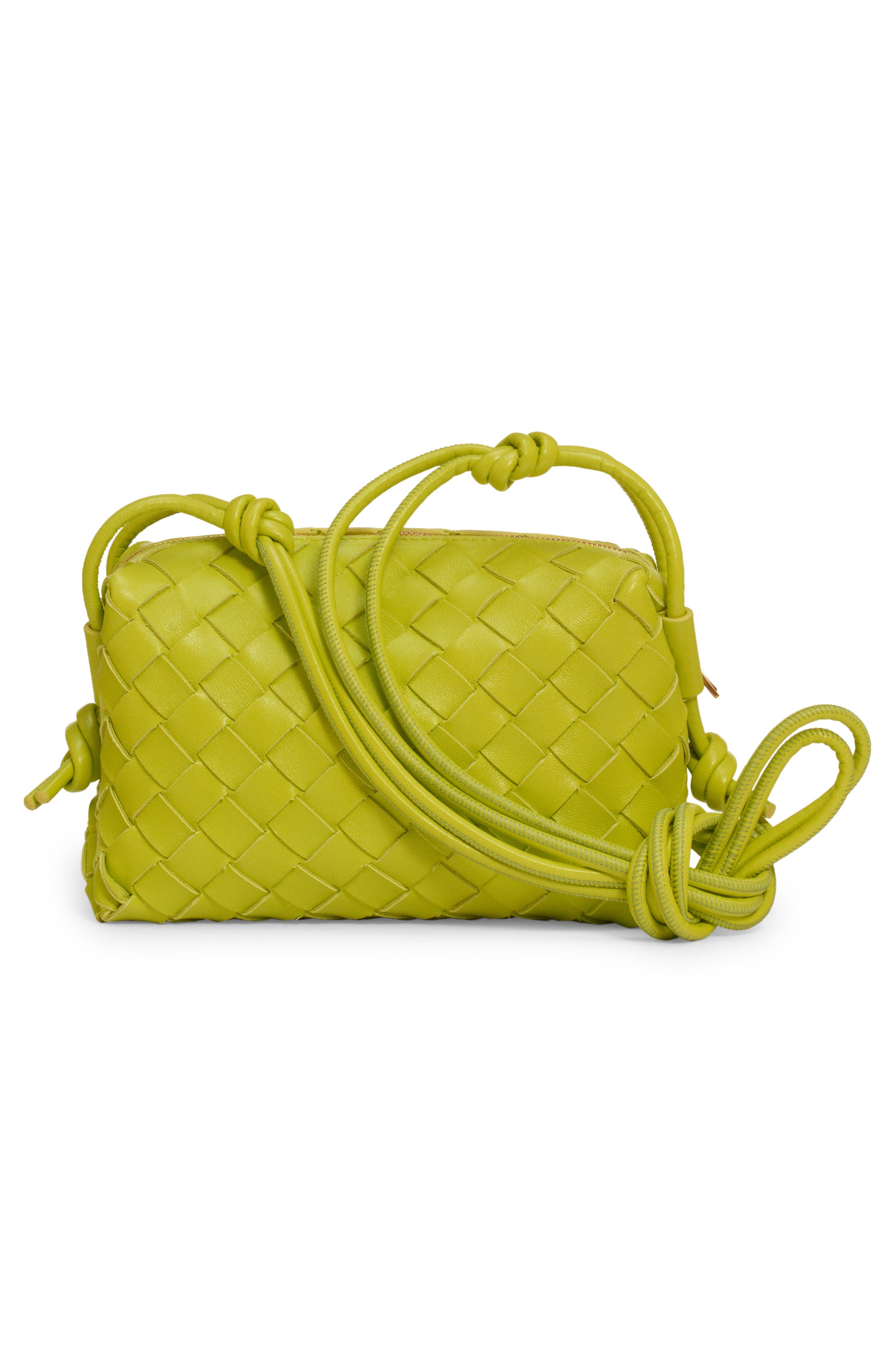 Small Intrecciato Leather Crossbody Bag, Alternate, color, ACID KIWI-GOLD