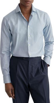 Eton Slim Fit Semisolid Blue Cotton Dobby Dress Shirt