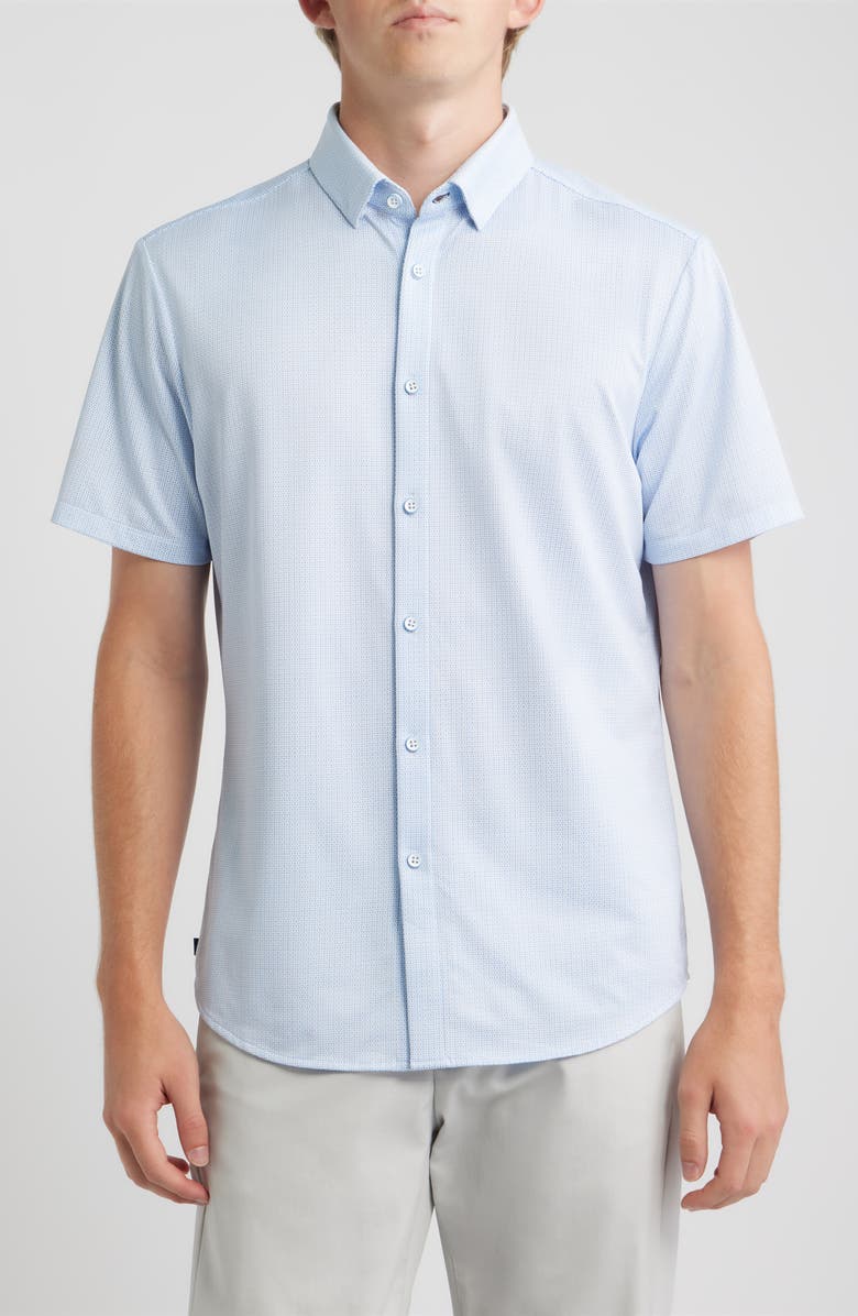 Mizzen+Main Halyard Trim Fit Short Sleeve Performance Button-Up Shirt, Main, color, White Grid Dot