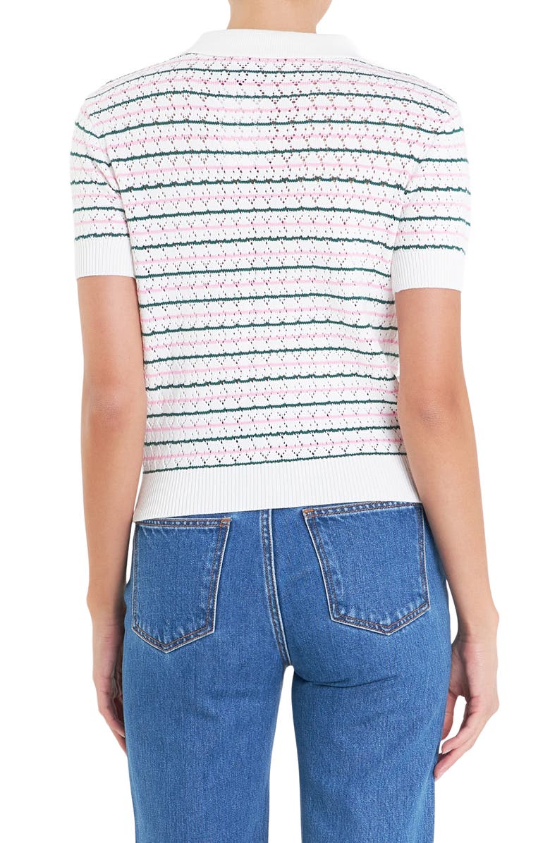 English Factory Sports Club Stripe Pointelle Short Sleeve Sweater, Alternate, color, 