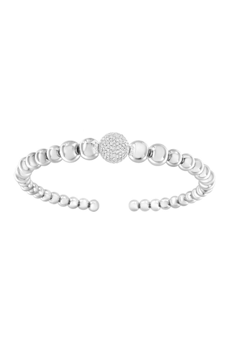 Silver 1/6 Cttw Diamond Rondelle Graduated Ball Bead Cuff Bangle Bracelet, Alternate, color, White