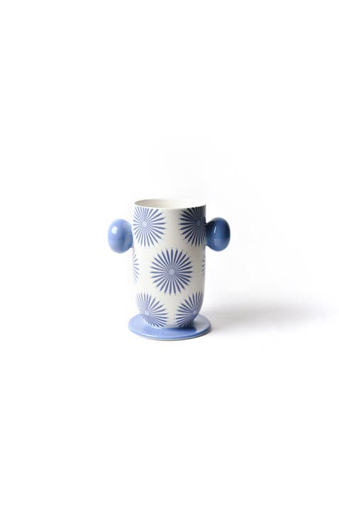 Iris Blue Large Cylinder Vase with Knob Handles