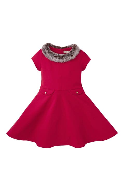 Baby Girls' Fit and Flare Ponte Dress with Faux Fur, Infant