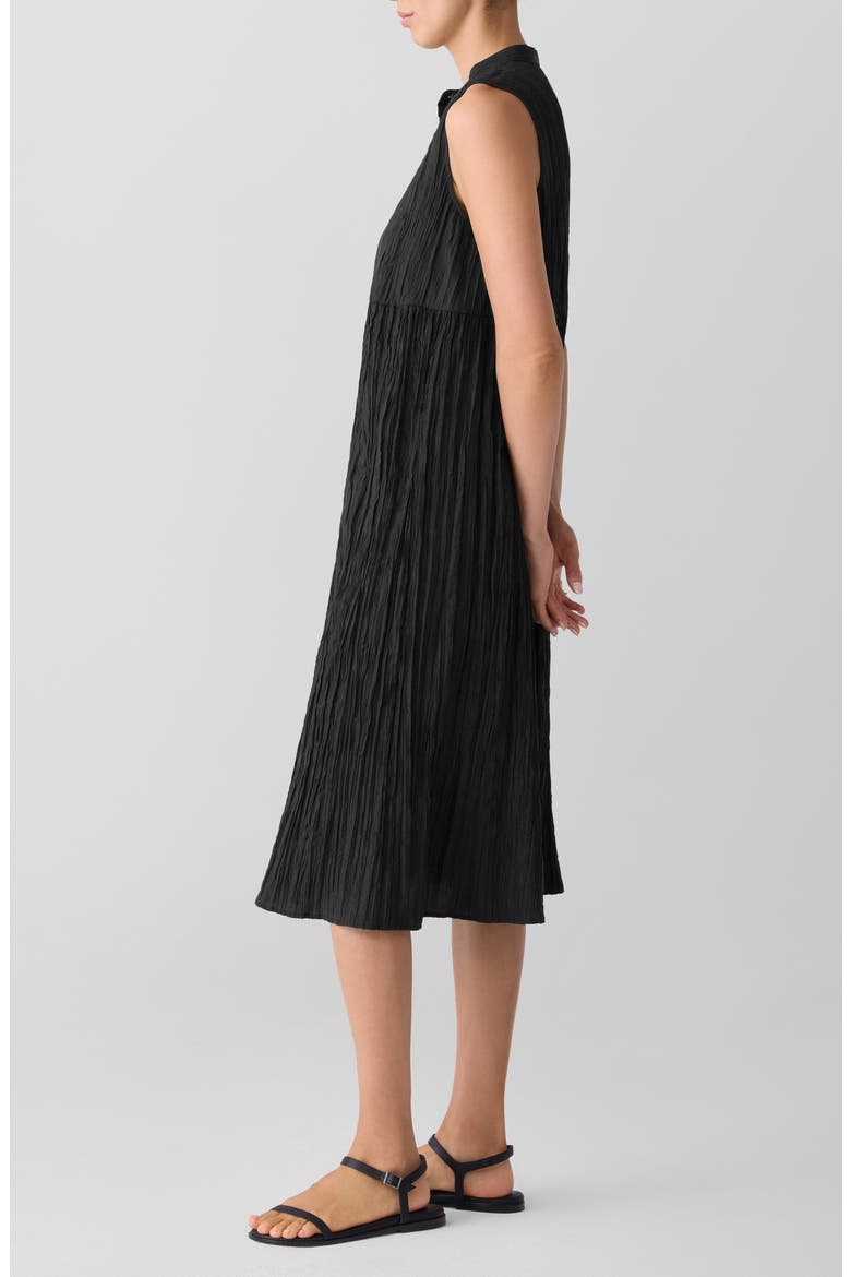 Pleated Sleeveless Silk Shirtdress, Alternate, color, BLACK