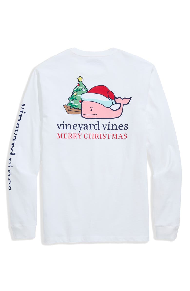 vineyard vines Santa Whale Tree Long Sleeve Pocket Graphic T-Shirt, Alternate, color, White Cap