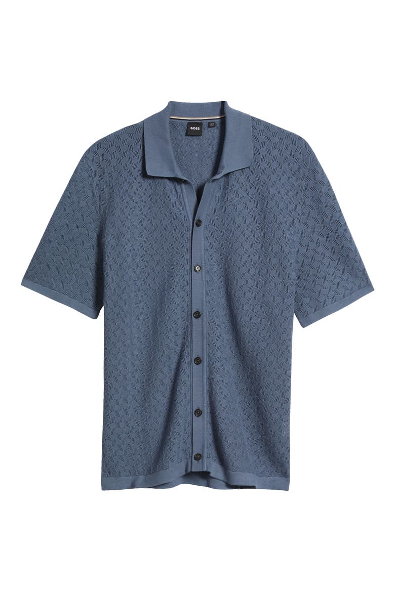 Nappo Pointelle Short Sleeve Button-Up Shirt, Alternate, color, OPEN BLUE
