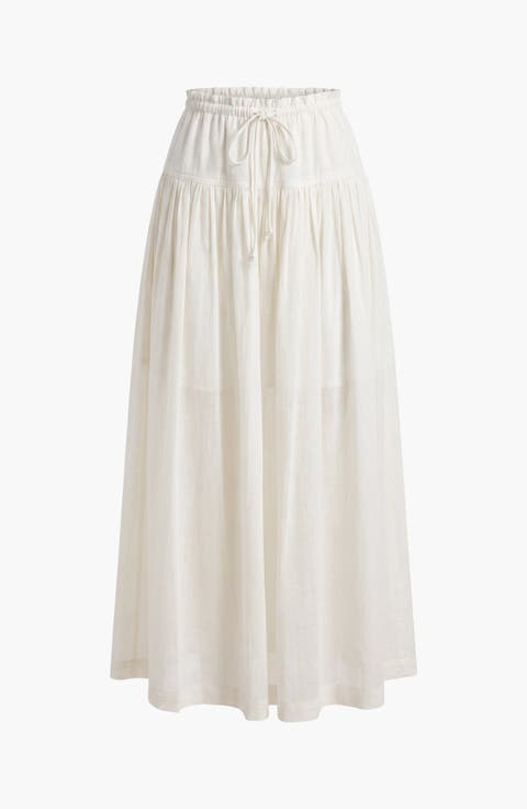 Paperbag Waist Wide Leg Pants with Drawstring and Gathered Yoke