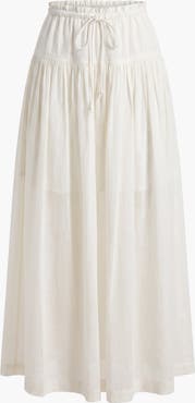 Modenaire Paperbag Waist Wide Leg Pants with Drawstring and Gathered Yoke