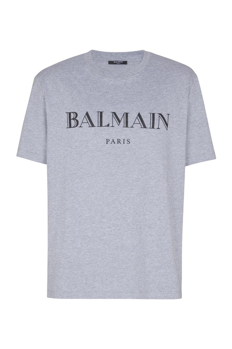 T-Shirt with Balmain Print, Alternate, color, grey